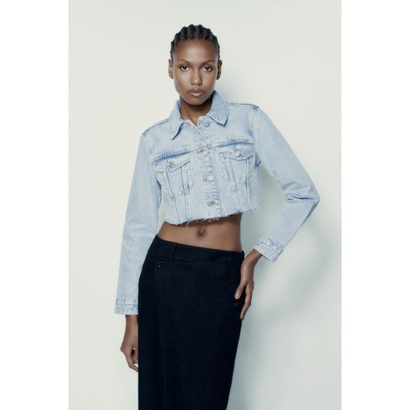 Zara Jackets & Blazers - Women's Zara Denim cropped distressed Jacket Size M Blue